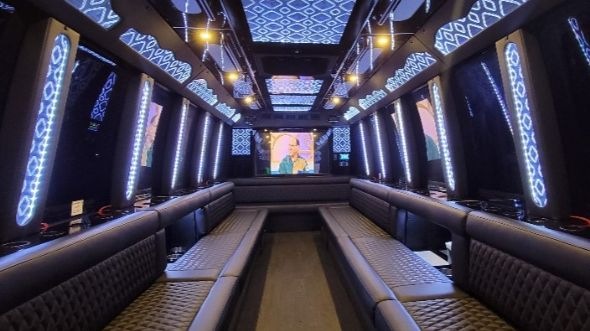 Interior of Charter Bus Company Auburn's 25 Passenger Party Bus in Auburn